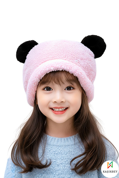 KAŞIKBEY Beret Cute Teddy Bear Panda Eared Children's Plush Beret Welsoft Windproof Hat Winter Plush Beret