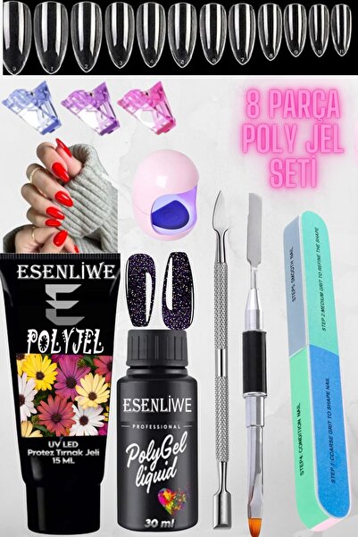 ESENLİWE 8 Parça Polygel Protez Tırnak Jeli Kalıcı Oje Akrilik Akril Jel Uygulama Seti Evde Kolay Yapım