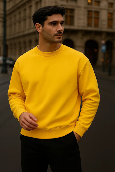 COMBİNE MİCHAİL Men's Oversized Winter Yellow Long Sweater