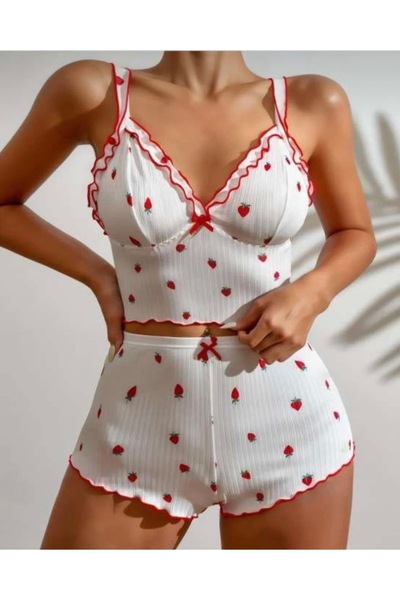 egeshoper Σετ πιτζάμες με σχέδιο με κοτλέ λουράκια και σορτς