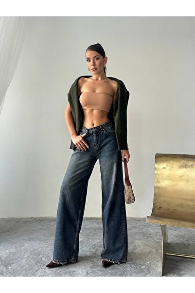 Miss Beyoğlu Pantaloni cu talie înaltă și picior larg, cu detaliu la picior, ...