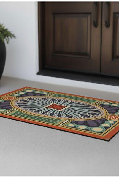 Etnik Dekor سجادة أمام الباب مطبوعة رقميًا بنمط الزجاج الملون