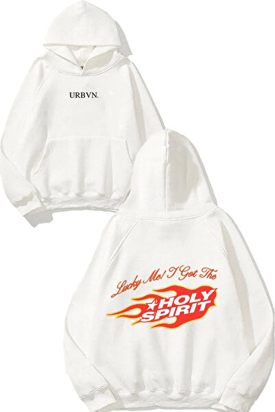 urbvn تصميم الروح القدس مطبوع قصة فضفاضة سويت شيرت أبيض بغطاء رأس