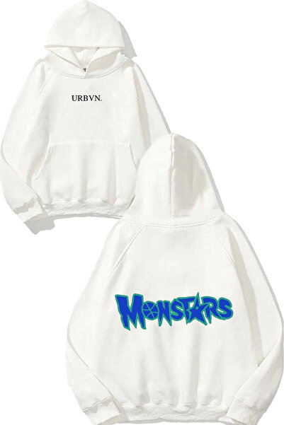 urbvn تصميم مونستارز مطبوع قصة فضفاضة سويت شيرت أبيض بغطاء رأس