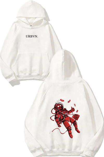 urbvn سويت شيرت ريد أسترو ديزاين مطبوع قصة فضفاضة أبيض بغطاء رأس