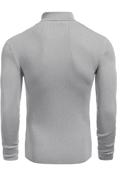 HANCLO Gray Color Men's High Neck Knitwear Sweater Slim Fit Flexible Fabric