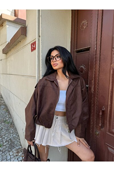 OLİSSE Kadın Oversize Süet Bomber Süet Ceket