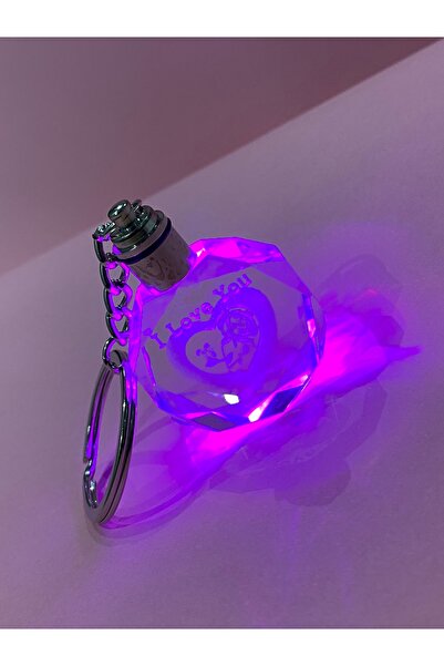 kurukafagift Illuminated Crystal Glass Color-Changing I Love You Keychain