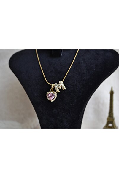 Stainlless Steel قلادة على شكل قلب من حجر الزركون الفولاذي