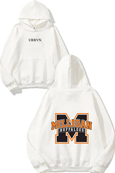 urbvn Milligan Design Printed Oversized White Hooded Sweatshirt