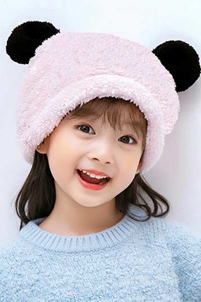 KAŞIKBEY Beret Cute Teddy Bear Panda Eared Children's Plush Beret Welsoft Windproof Hat Winter Plush Beret