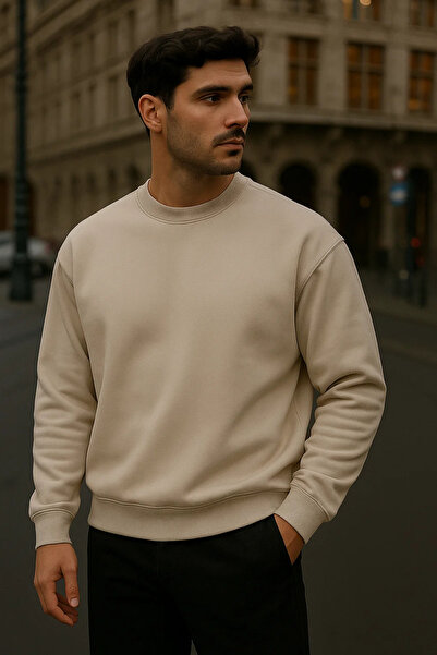 COMBİNE MİCHAİL Men's Oversized Winter Cream Long Sweater