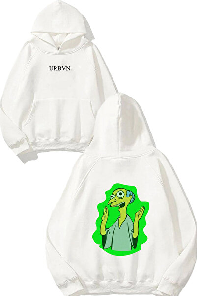 urbvn Green Man Design Printed Oversized White Hooded Sweatshirt