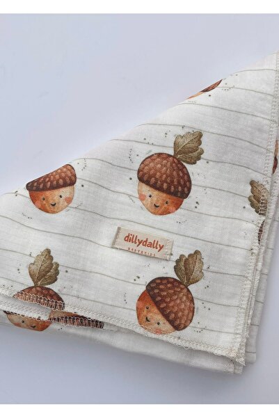 DillyDally Muslin Baby Blanket-Straight Edge-(100X100Cm)-Acorn Pattern