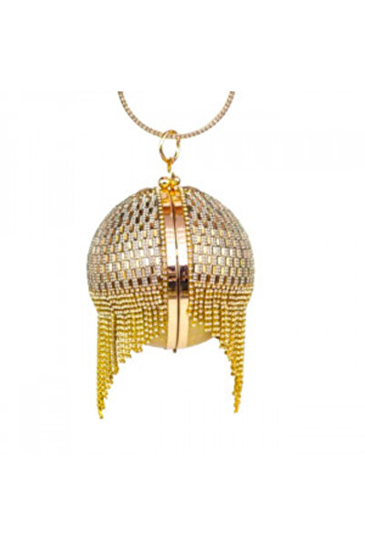 FashionForYou Shining Sphere evening bag with crystals, geometric look and metal edges, Gold