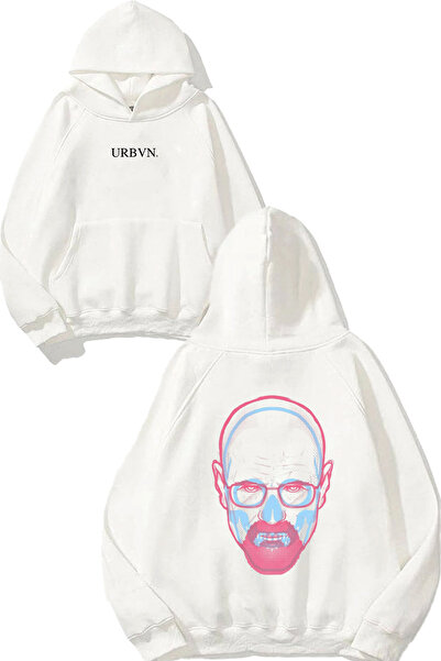 urbvn سويت شيرت بتصميم جمجمة بريكينج باد مطبوع قصة فضفاضة أبيض بغطاء رأس