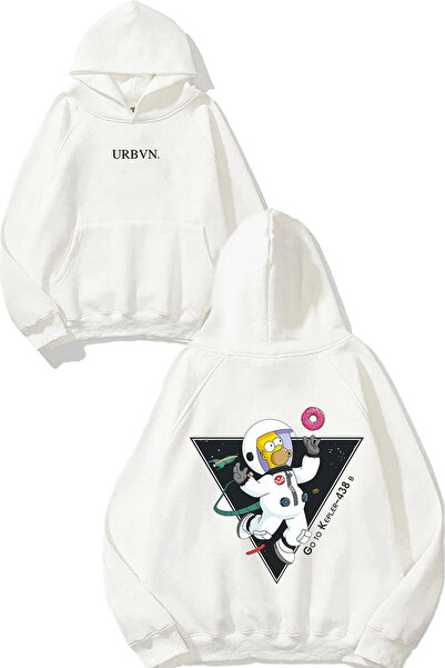 urbvn سويت شيرت سبيس سيمبسون ديزاين مطبوع قصة فضفاضة أبيض بغطاء رأس