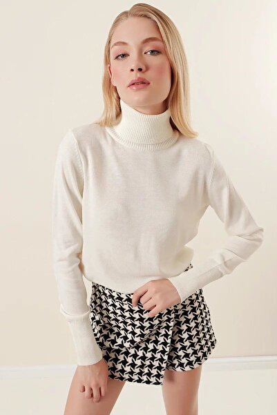 onno style women Plain Fishing Collar Basic Sweater