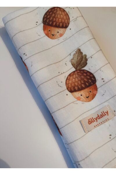 DillyDally Muslin Baby Blanket-Straight Edge-(100X100Cm)-Acorn Pattern