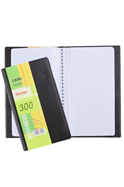 iodent Business Card Organizer, Capacity 300 Cards, Black PU Faux Leather, Transparent Slots