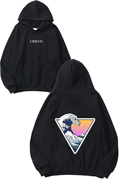 urbvn تصميم دالجا مطبوع قصة فضفاضة سويت شيرت أسود بغطاء رأس