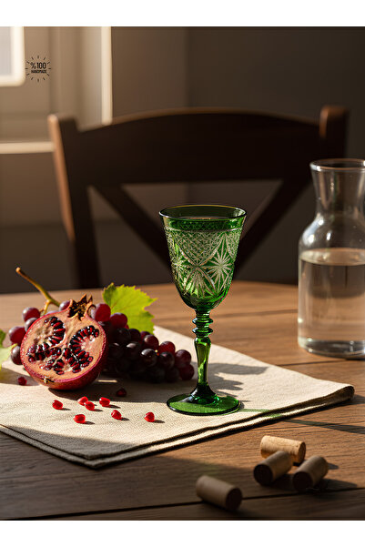 AKDEN STORE Crystal Cut Decorative Footed Water Glass, Footed Goblet