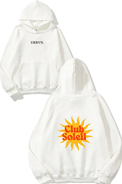urbvn سترة كلوب سولاي ديزاين مطبوع قصة فضفاضة باللون الأبيض بغطاء رأس