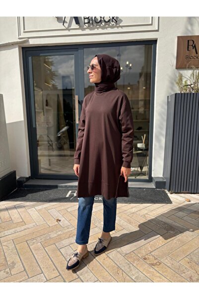 MissWhence 38020 Zipper Detail Women's Tunic Brown