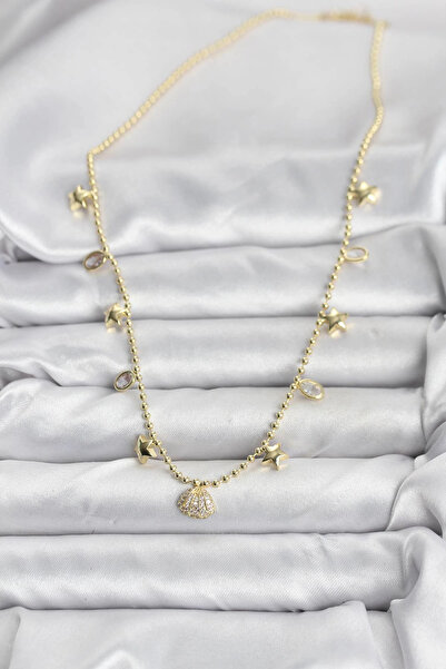 Clariss Brass Gold Color Zircon Stone Seashell Model Women's Necklace