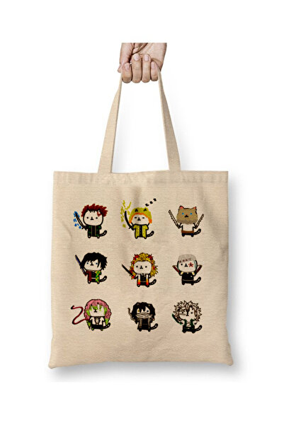 Toyaso Demon Slayer Demon Slayer Cat Cats Characters White Cloth Bag Long Handle Shopping Bag