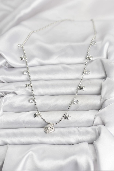 Clariss Brass Silver Color Zircon Stone Polar Star Model Women's Necklace