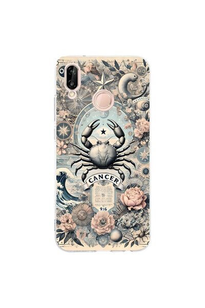 FLAMENKO حافظة هاتف شفافة بنمط برج السرطان متوافقة مع هاتف هواوي P20 لايت