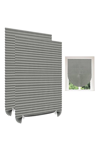 LUXER Set of 2 Self-Adhesive Pleated Blinds, Adjustable, Installation Without Drilling, Gray, Dimensions 60x150 cm