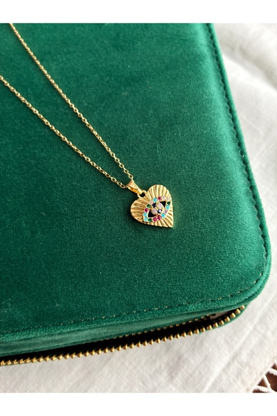 Miltonia Colorful Zircon Stone Heart Steel Necklace