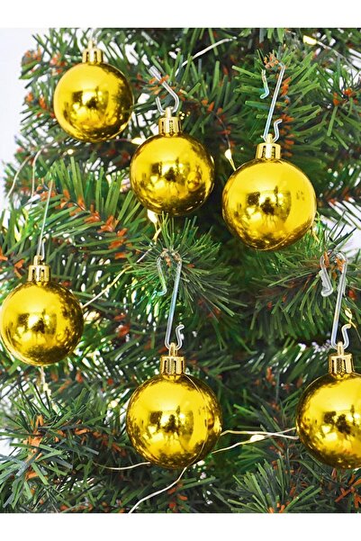 Patladı Gitti Christmas Tree Ornament Gold Colored Ball Christmas Ornament 3 cm 12 Pieces