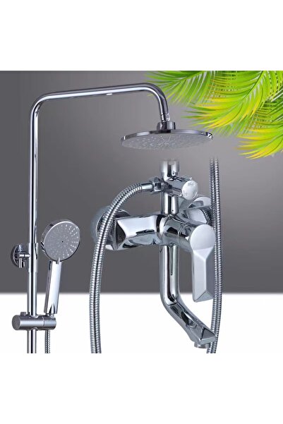 ABK POINT Modern Luxury Shower System, Chrome, 8-Inch Square Rain Shower Head with Handheld Spray