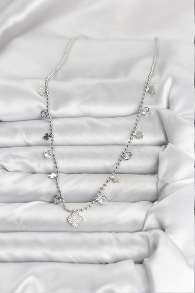 Clariss Brass Silver Color Clover Model Women's Necklace