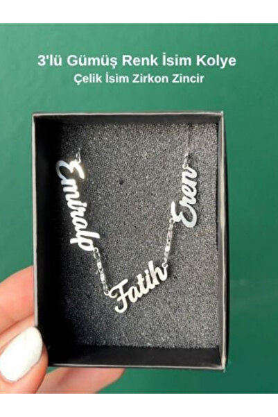 Tuana Trend Kişiye Özel 3'lü İsim Kolye Özel Tasarım Yüksek Kalite Çelik Gümü...