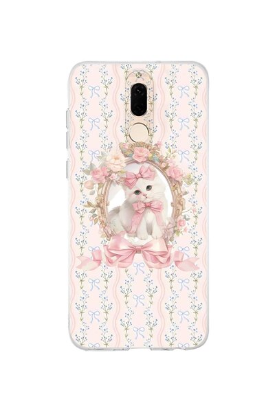 FLAMENKO حافظة هاتف شفافة متوافقة مع هاتف هواوي ميت 10 لايت بنمط قطة وردية اللون