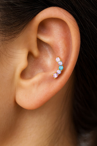 ömay takı Beş Taş Zirkon 316L Cerrahi Çelik Labret Piercing