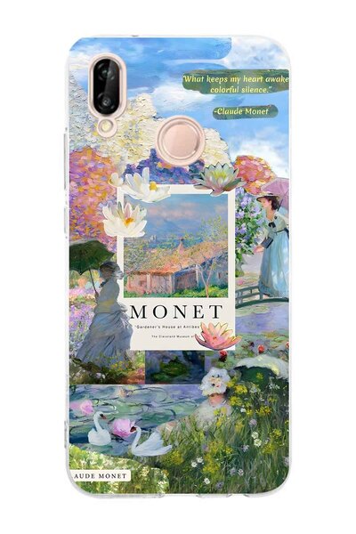 FLAMENKO حافظة هاتف شفافة بنمط Monet Collage متوافقة مع هاتف Huawei P20 Lite