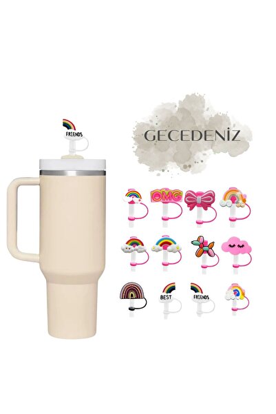 GECEDENİZ Thermos Compatible Straw Stopper Friends Rainbow