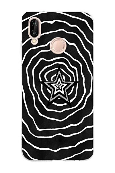 FLAMENKO حافظة هاتف شفافة بنمط نجمة باللونين الأسود والأبيض متوافقة مع هاتف هواوي P20 لايت