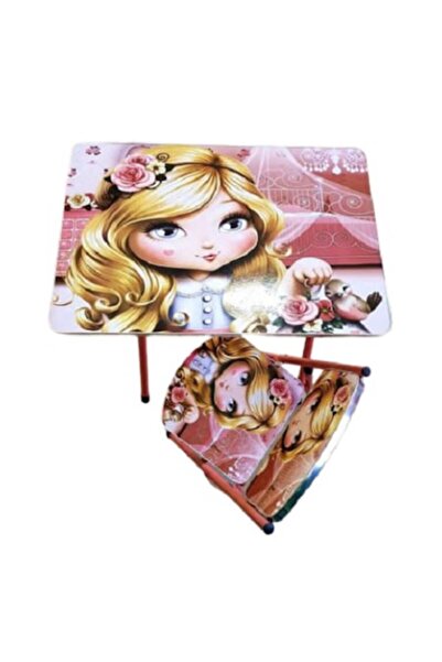 JHT Set masă și scaune pentru copii, MDF/metal, roz, 65x70x46 cm