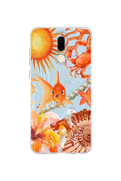 FLAMENKO حافظة هاتف شفافة متوافقة مع هاتف هواوي ميت 10 لايت بنمط السمكة البرت...