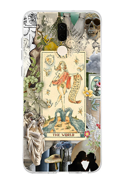 FLAMENKO حافظة هاتف شفافة بنمط كولاج فني متوافق مع هاتف Huawei Mate 10 Lite