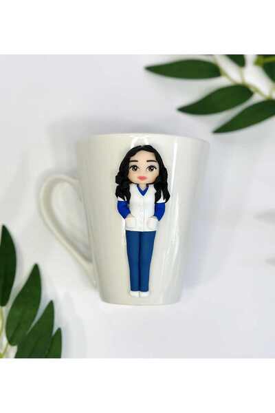 Daruri Cu Suflet Handmade Personalized gift mug with Nurse figurine made of polymer clay/fimo, handmade