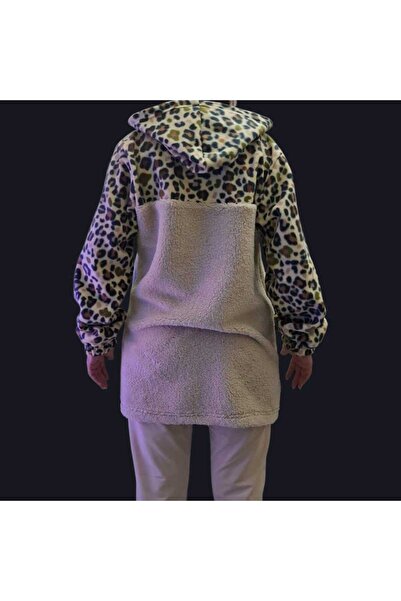 Fua Shop Γυναικείο μακρύ παλτό με λεοπάρ λεπτομέρειες από αρνίσιο φλις