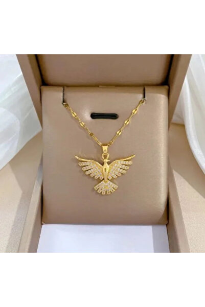 Genel Markalar Altın Renk Singapur Zincir Zirkon Taşlı Anka Kuş Çelik Kolye