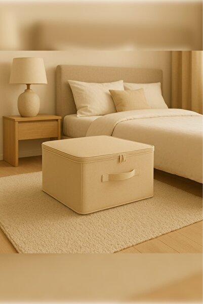 Spartek home textile 4 lü KREM Destekli Hurç Büyük Boy – Fermuarlı Katlanabilir Saklama ve Düzenleme Kutusu 42x35x23cm